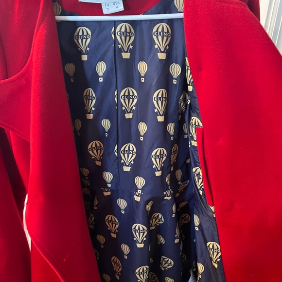 Kling Red Statement Flare Coat with Hot Air Balloon Lining Size Medium - Picture 2 of 8